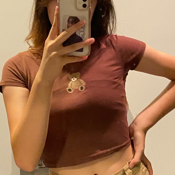 Brown crop top with teddy bear - Picture 1 of 2